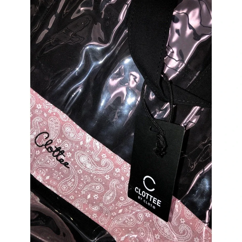Clottee By Clot Tote Bag‎ Beach Poolside Black Pink Paisley Embroidered NEW